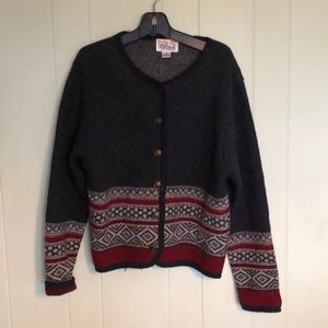 Hundred percent wool button up sweater.
